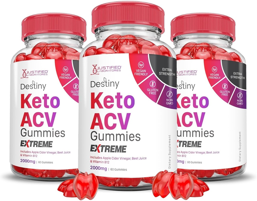 Laboratorios justificados (3 Pack Destiny Keto ACV Gummies Extreme 2000MG Destiny Keto Gummies Advanced Formula Apple Cider Vinegar con Pomegranate Beet Juice Powder B12 Vegan Non GMO 180 Gummys