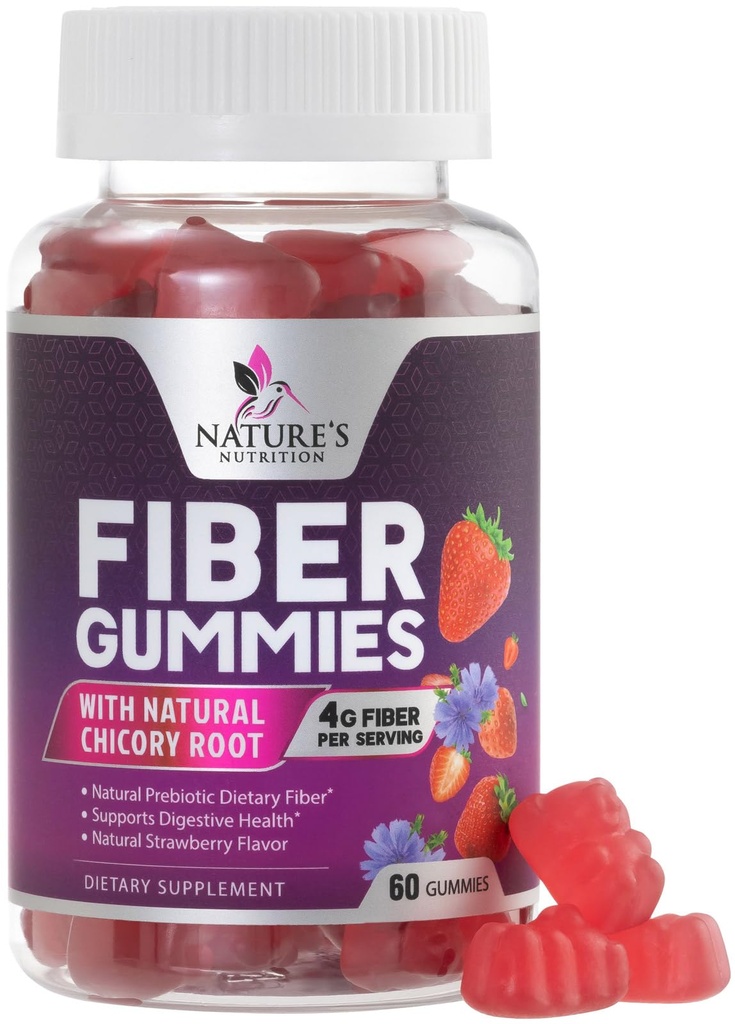 Gummies de fibra para adultos 4g - Prebiótico Fiber Gummy Suplemento para Salud Digestiva & Regularidad Apoyo, Suplemento Prebiótico diario Apoyo Gut Health for Women &amp; Men, Vegan - 60 Gummies