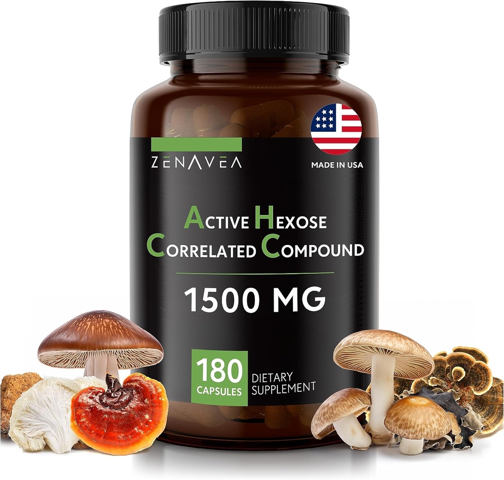 Hexose activo Correlated Compound 180 Caps 1500mg per Serving - Vegan Organic Mushroom Supplement Help Support Immune System and Promote Natural Killer and T Cells