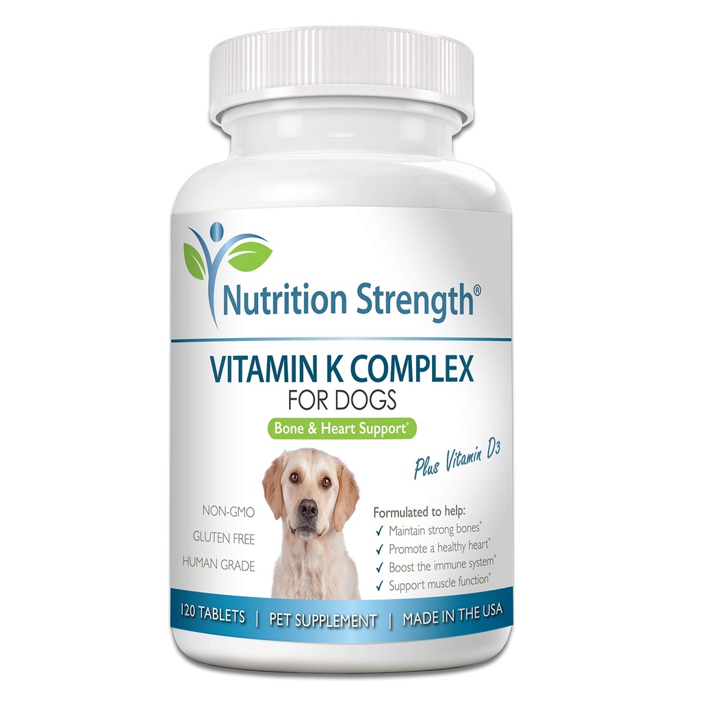 Vitamina K para Perros, Vitaminas K1 & K2 (MK4 & MK7) + Vitamina D3, Ayuda Mantener Huesos Fuertes, Promover el Corazón Saludable, Boost Immune System, Función del Musculo de Soporte, 120 Tablas Chewable