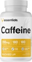 Caffeine 200mg Por Serving, Essentials (180 Servings, 180 Capsules)