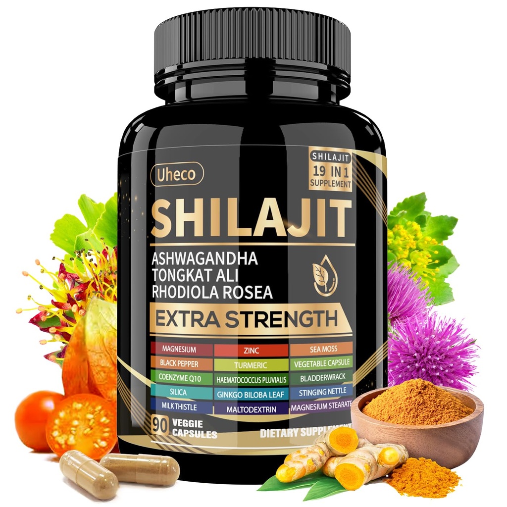 Shilajit Supplement with Sea Moss, Ashwagandha, Tongkat Ali - Shilajit Pure Himalayan Organic Fulvic Acid Capsules - 90 Count