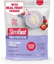 SlimFast High Protein Smoothie Mix Plus Fruit Powder, High Protein Meal Replacement Powder, Fiber, Vitamina C, 21 Servings, 1.29 libras, Triple Berry Vanilla (Packaging May Vary)