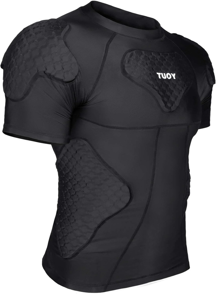 TUOY Men's Padded Compression Shirt Protective Shirt Rib Chest Protector for Football Paintball Baseball