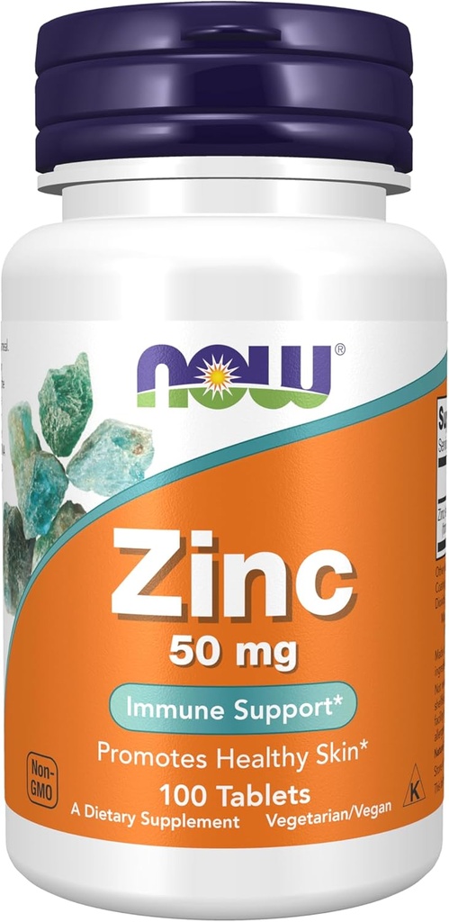 AHORA Suplementos de alimentos, Zinc (Zinc Gluconate) 50 mg, soporta las funciones de enzima*, Immune Support*, 100 tabletas