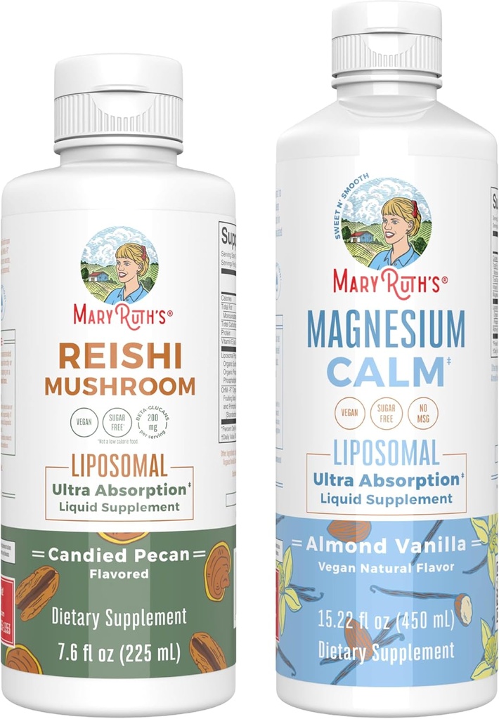 MaryRuth Organics Reishi Liposomal (Candied Pecan) &amp; Magnesium (Almond Vanilla) ← Clean Label Project Verified® ← Vitaminas para la Inmunidad, la calma, " Global Wellness  Vegan, Non-GMO, Gluten-Free