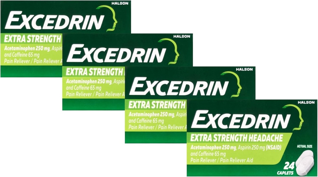 Extra Strength, Acetaminophen, Aspirin (NSAID) y Caffeine, 24 ct (Pack of 4)