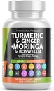 Nutracéuticos limpios Turmeric Moringa Suplemento Silencio Ginger Boswellia Saffron - Suplemento para mujeres y hombres con canela de Ceylán, cereza de tarta, Nettle de ajo de quercetina