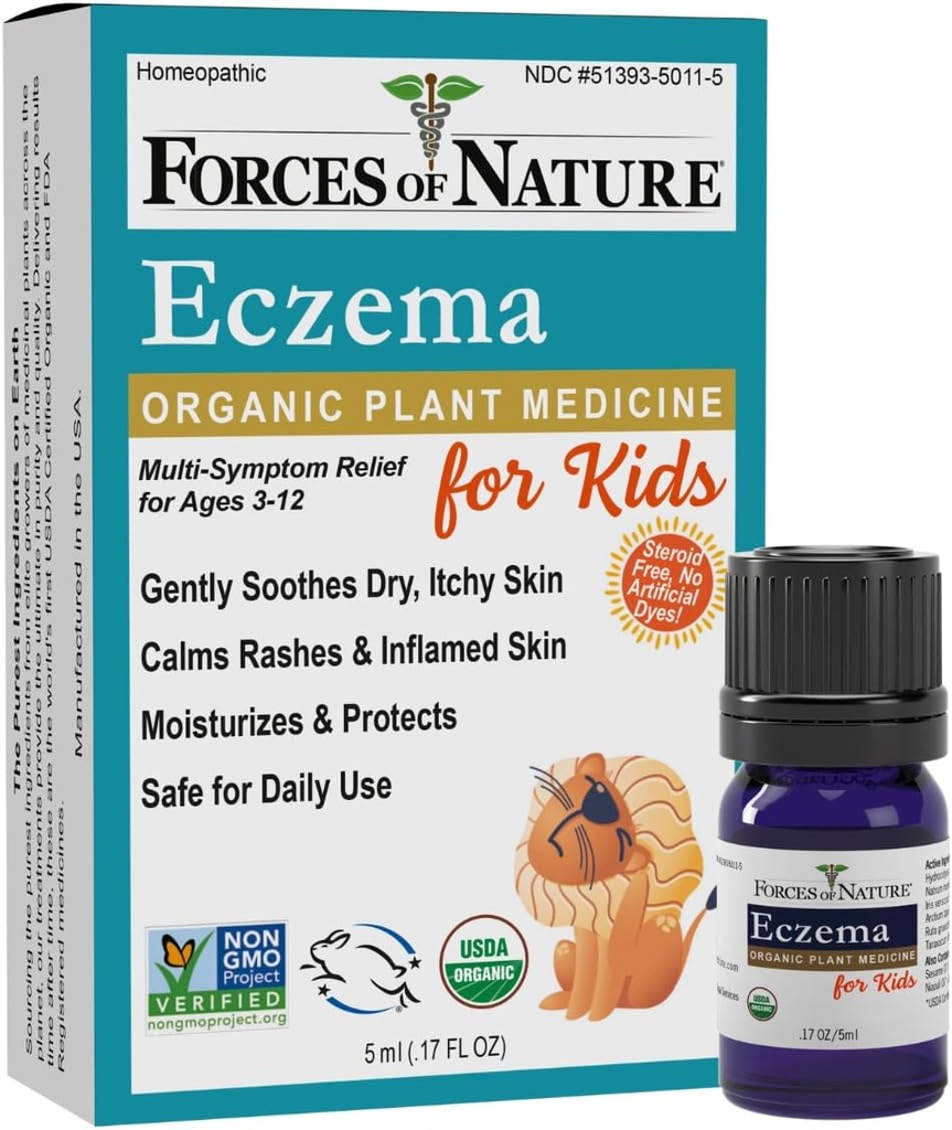 Forces of Nature Eczema Control for Kids, Sensitive, Dry and Itchy Skin Relief, Steroid-Free Skin Care for Flare-Ups, Eczema Treatment for Kids, Organic Homeopathic Medicine, Fast-Acting, 0.17 FL OZ