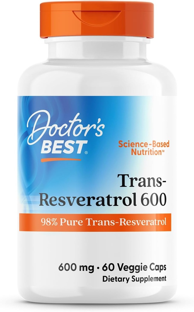 Mejor Trans- Resveratrol 600, 98% Puro Trans-Resveratro, No GMO, Libre de gluten, Soy Gratis, Vegan 60 Veggie Caps