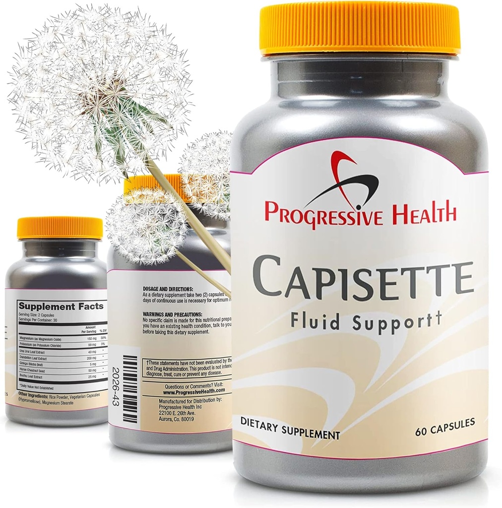 Capisette Water Retention Support - Reduce los pies hinchados, los tobillos y las piernas - Reducir la inflamación y la retención fluida de Edema. Incluye: Potasio, Cuero de Dandelión, " Suplemento dietético (60 cápsulas)