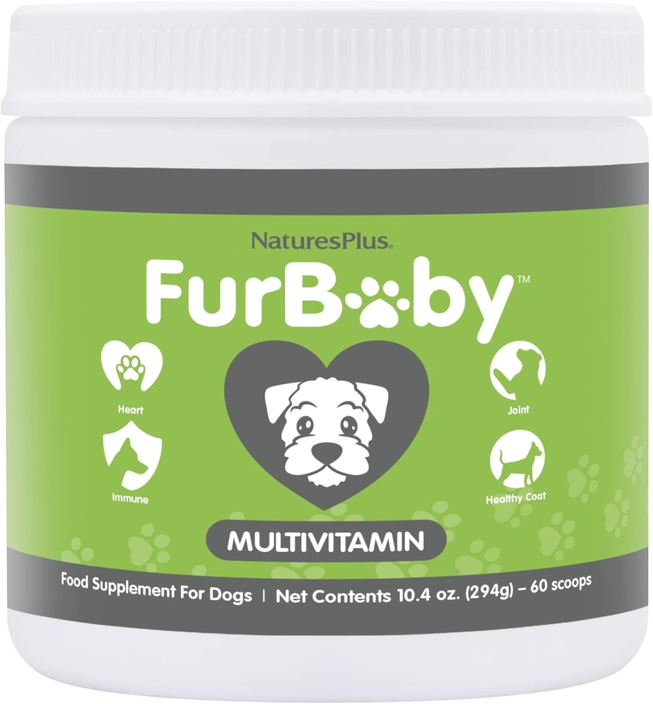 NaturesPlus FurBaby Multivitamin for Dogs - 10.4 oz - Apoya la Salud Conjunta, Función Inmunitaria, Producción de Energía de Carne Saludable - No GMO - 60 Servimientos