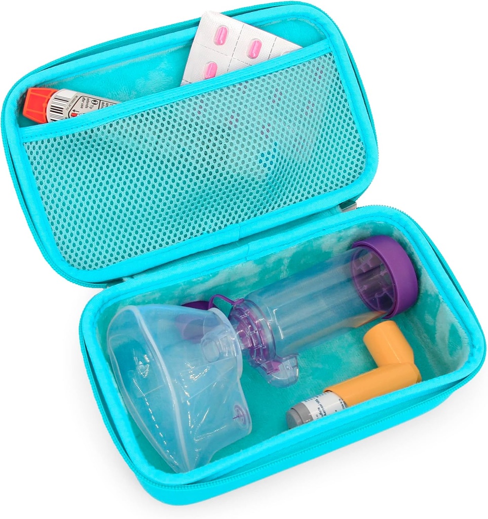 CASEMATIX Asma Inhaler Case For Travel Fits Asthma Inhaler Spacer With Mask Attached, Inhaler Holder and Additional Accessories Usado con Spacer For Inhaler, Incluye Turquoise Asthma Case Only
