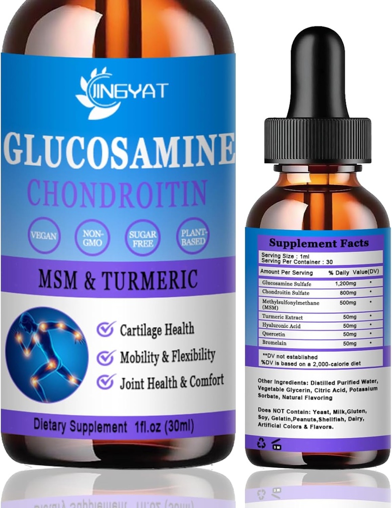 Glucosamina Chondroitin Liquid Drops 2000mg, Liposomal Glucosamine Chondroitin MSM, Chondroitin " Glucosamine Nutritional Supplements w/Turmeric Extract, Hyaluronic Acid, Quercetin " Bromelain