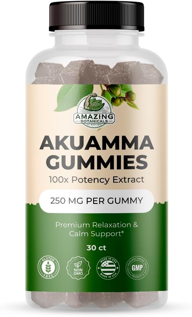 Amazing Botanicals Akuamma Gummies - High Potency Daily Wellness Gummy, Vegan, Non-GMO, Gluten-Free Herbal Supplement - 250MG Per Gummy con Natural Wild Berry Flavor (30 Conde)
