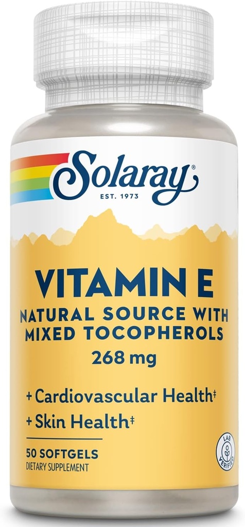 Solaray Vitamina E d-Alpha Tocopherol 268mg (400 UI) vivieron la salud del corazón y la piel, apoyo a la actividad antioxidante (50 Conde)