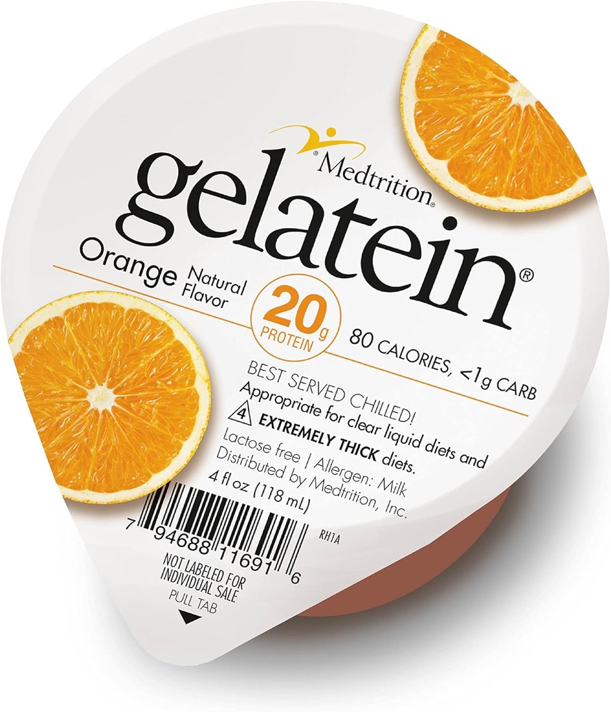 Medtrition Gelatein Naranja: 20 Gramos de Proteína. Libre de azúcar. Ideal para dietas líquidos claras, tragar dificultades, bariatría, diálisis y oncología. Gran pre o post-Workout Snack. (12 Pack)