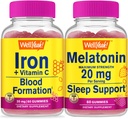 WellSí Iron+Vitamin C + Melatonin 20mg, Gummies Bundle - Gran Tasting, Suplemento de vitamina, Gluten Gratis, GMO Gratis, Chewable Gummy