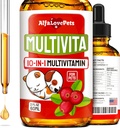 Multivitamina líquido para perros – Multivitaminas de gato para gatos de interior – Complejo de 10 en-1 Vitaminas de perros líquidos B, C, D3 – Digestión, orina, unión de caderas, piel y carne – Sabor de arándano – 2 Oz