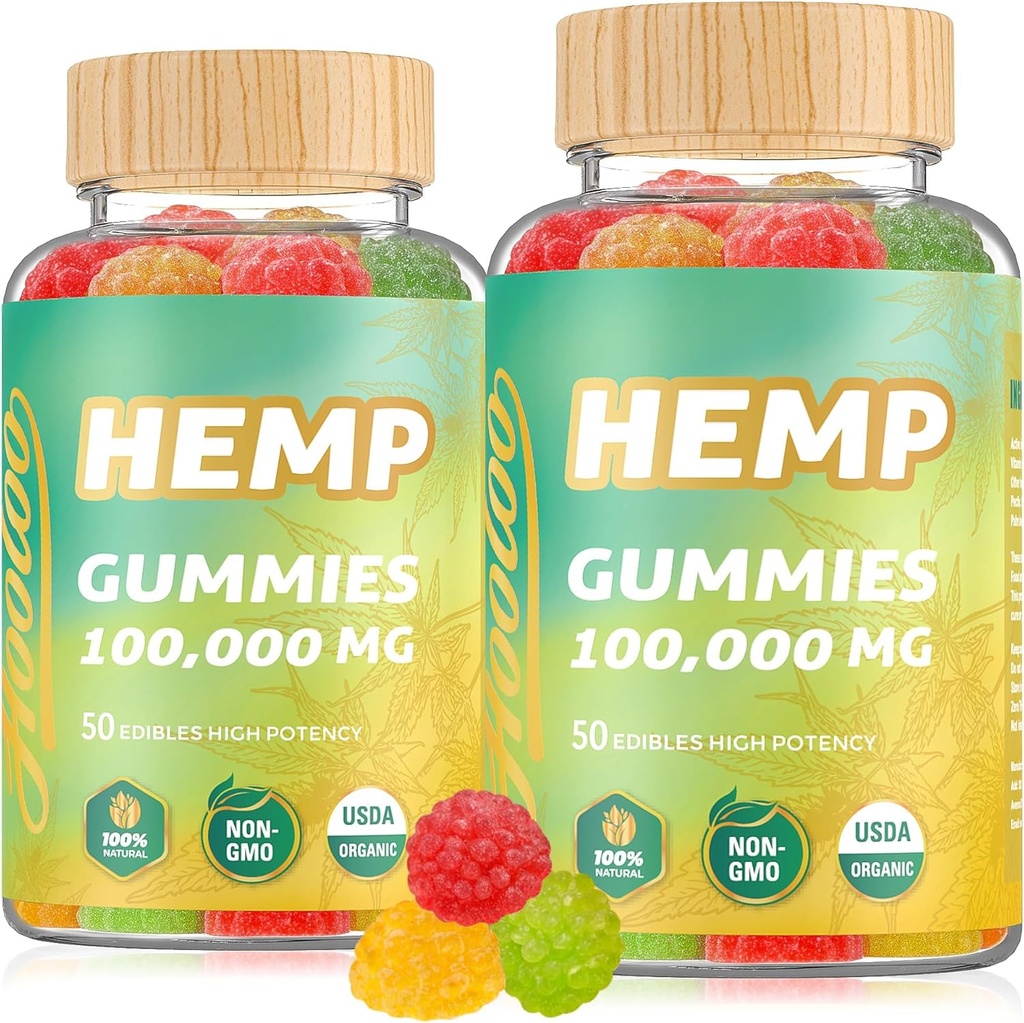 HOOLOO Hemp Gummies 100,000mg for Deep Sound Bedtime Support and Discomfort Relief, Fruity Gummy Infused Omega 3 Vitamins, Made in USA