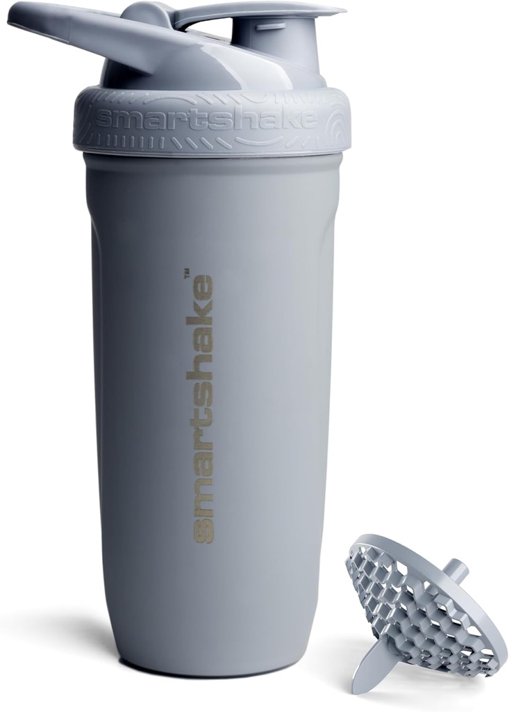 Smartshake Reforce Acero Inoxidable Protein Shaker Bottle 900 ml ← 30 oz - Leakproof Screw-on Lid - BPA Gratis – Botella no aislada Unisex (Grey)
