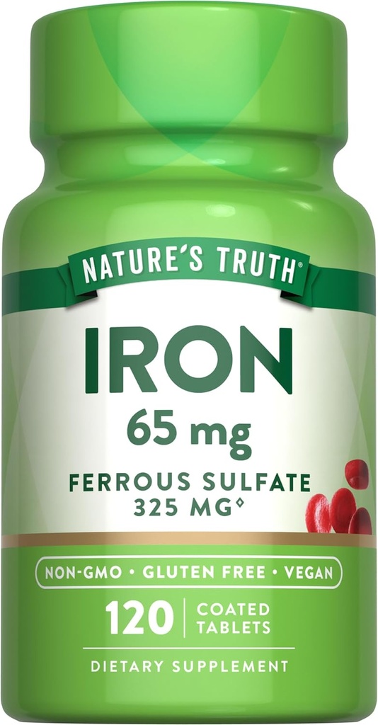 Verdadero Suplemento de Hierro Silencioso 65mg Silencio 120 Tablets Silencio 325mg Sulfato Ferroso Silencio No GMO &amp; Gluten Píldoras Gratis