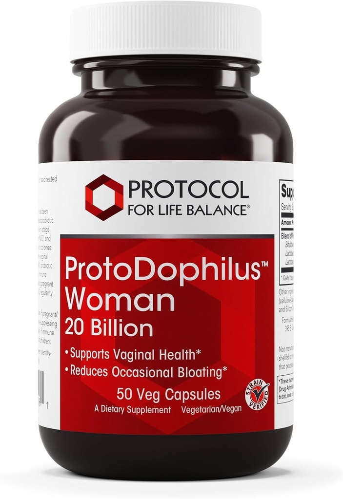 PROTOCOLO PARA LA VIDA BALANCE Proto Dophilus Mujer - 20 billón - Probióticos para la salud de Gut - Apoyo Vaginal Health &amp; Bloating Relief - Vegan & Kosher - 50 cápsulas de Veg