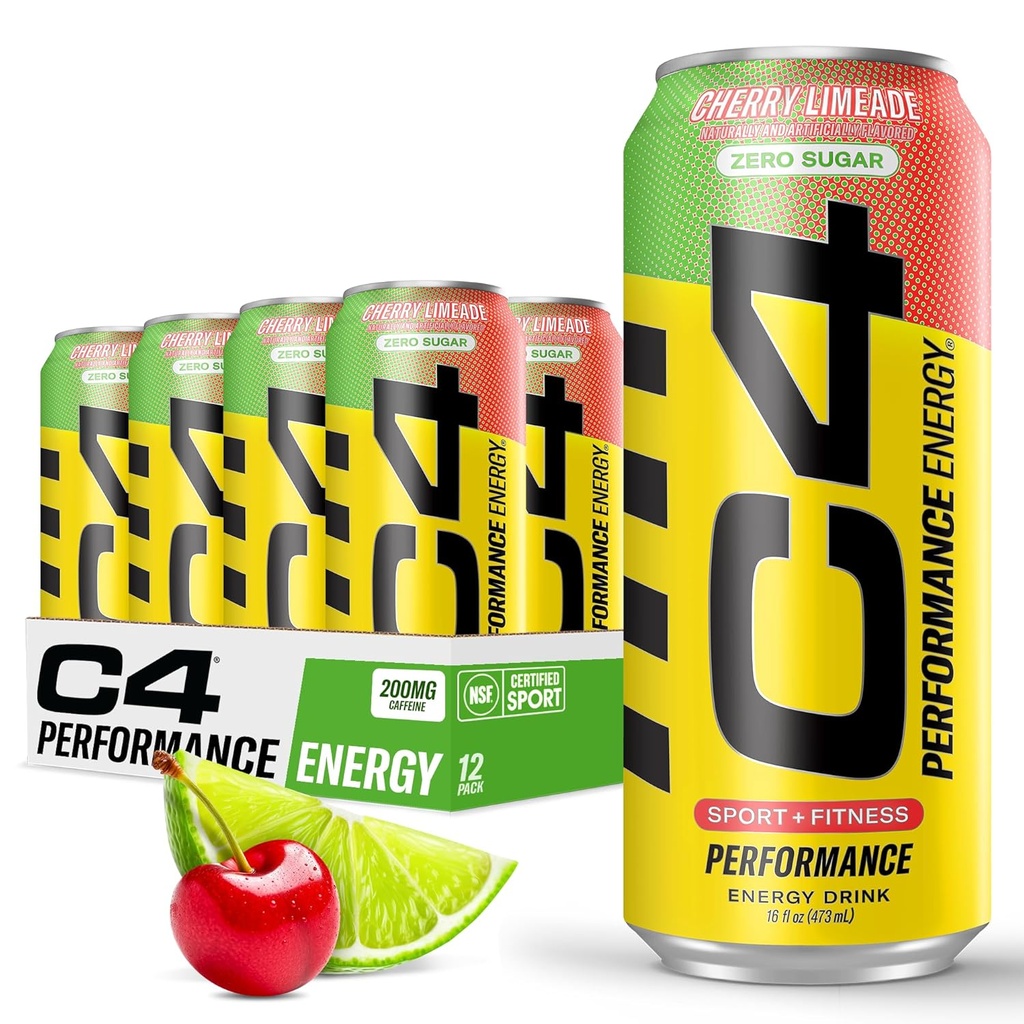 C4 Original Sugar Free Energy Drink 16oz (Pack of 12) ← Cherry Limeade ← Pre Workout Performance Drink with No Artificial Colors or Dyes