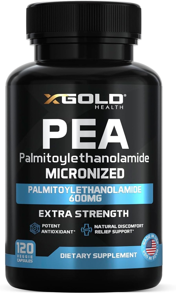 Palmitoylethanolamide Pea Suplemento 600 mg Silencio Micronized Pea 99% Altamente Purificado y Bioavailable Silencio Hecho en USA Silencio Suplemento para Hombres y Mujeres - 120 cápsulas