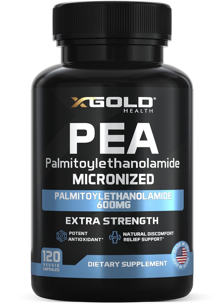 Palmitoylethanolamide Pea Supplement 600 mg | Micronized Pea 99% Highly Purified and Bioavailable | Made in USA | Supplement for Men and Women - 120 Capsules