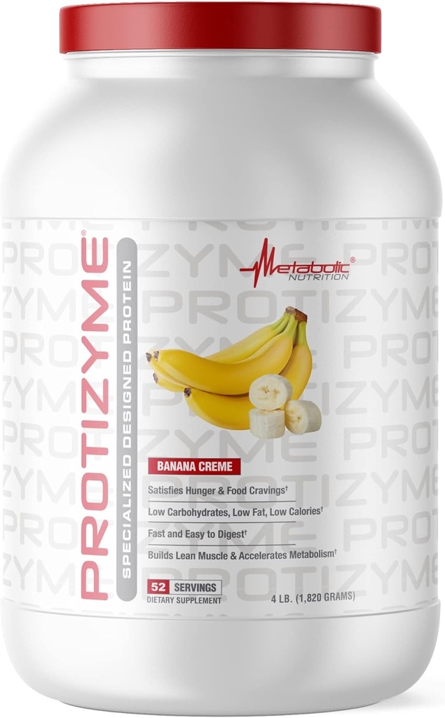 Nutrición metabólica, Protizyme, 100% Whey Protein Powder, Alta Proteína, Baja Carb, Proteína de bajo peso, Enzimas digestivas, 24 vitaminas esenciales y minerales, 4 libras (52 ser)