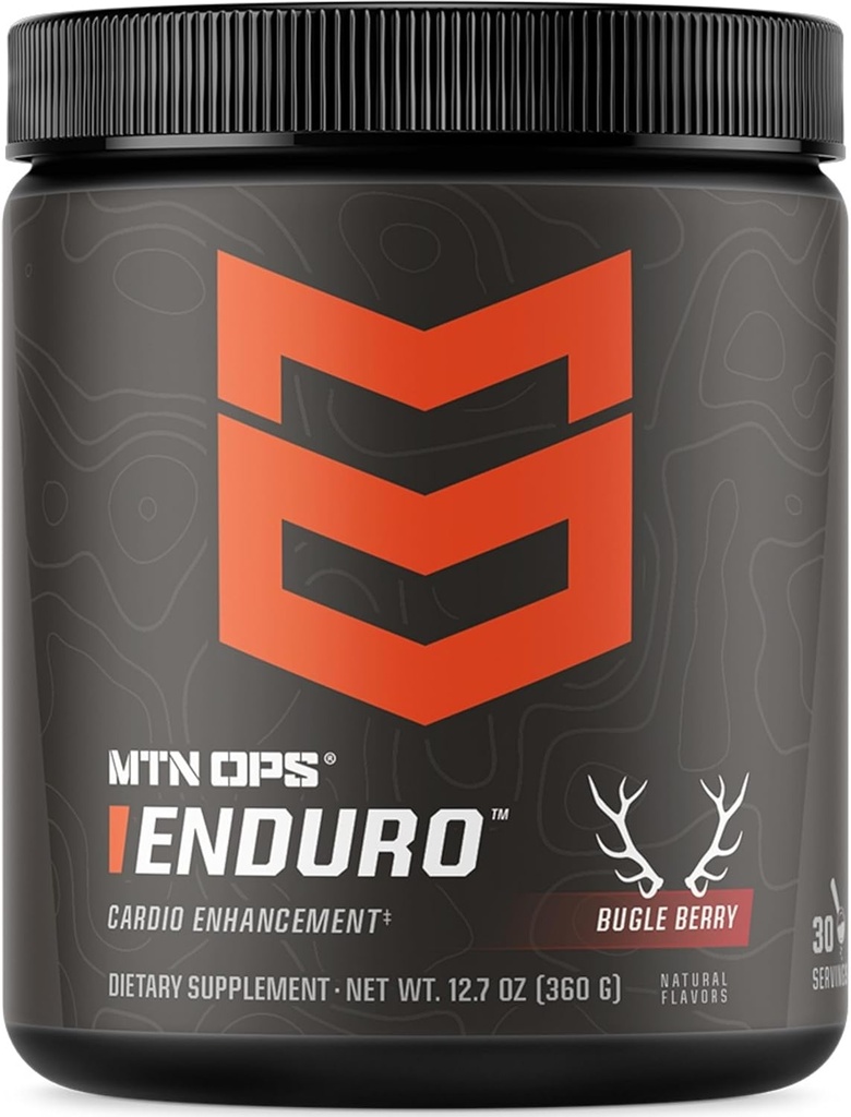 MTN OPS Enduro Nitric Oxide Suplemento &amp; Stim-Free Pre Workout - 30 Servings - con Citrato de Magnesio, Powder de Hoja, Niacinamide, L Arginine & L Citrulline - Bugle Berry Flavor