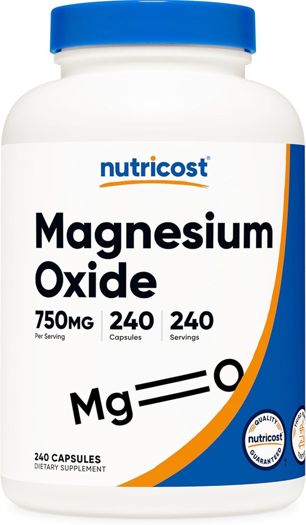 Nutricost Magnesium Oxide 750mg, 240 Capsules - 420mg de Magnesio, No GMO, Gluten Free