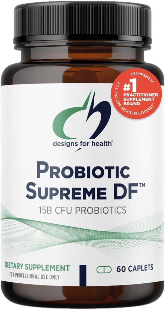 Designs for Health Probiotic Supreme DF - 15 Billion CFU Dairy-Free Probiotic with Acidophilus + Bifidobacterium Longum, GI + Immune Support Supplement or Adults, Men + Women (60 Caplets)