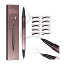 Pluma de ceja curvada de 2 en-1 y eyeliner con 10Pcs Stenciles de ceja, Pluma de ceja Microblading con 4 pinceles de punta de horquilla y curvatura, impermeable y duradera para las mujeres, Soft Black