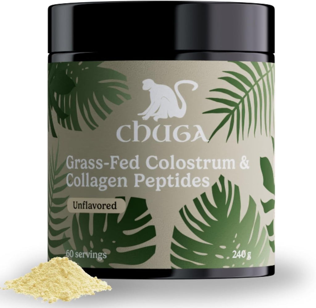 Chuga Grass Fed Colostrum &amp; Collagen Peptides 60 Servings ¦ Enhances Hair & Nails ¦ Glowing Skin ¦ Gut Wall Strengthening
