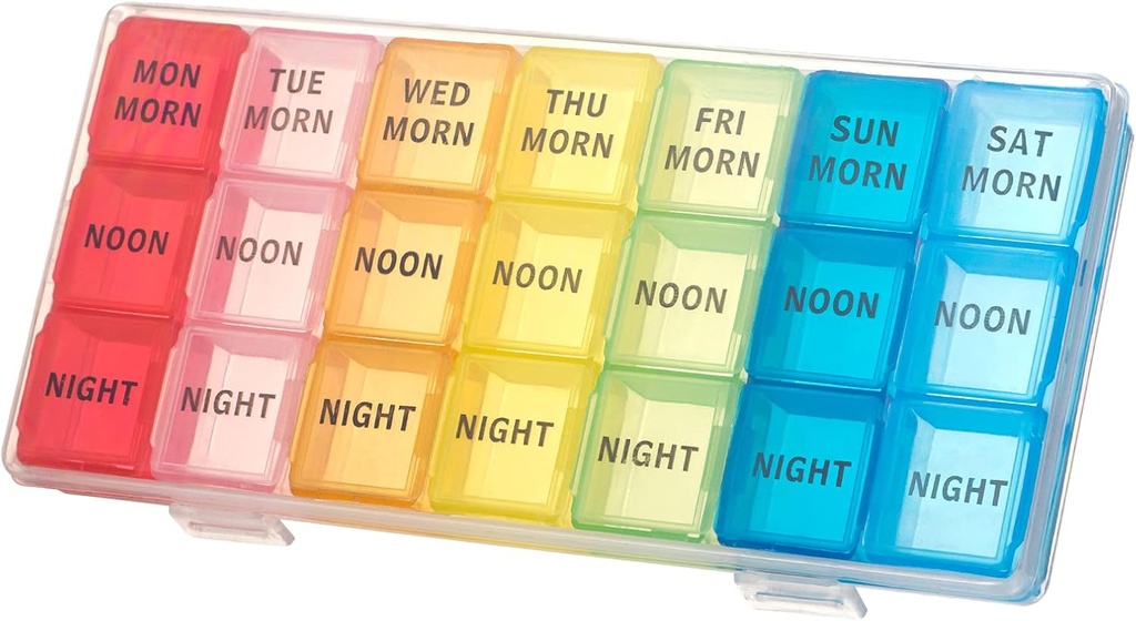 kiniza pequeño organizador semanal de píldoras, 3 veces por día caja de viaje con Open Design Holder Compartments Moisture-Proof Portable Friendly Case for Supplements, Vitamina, Medicación