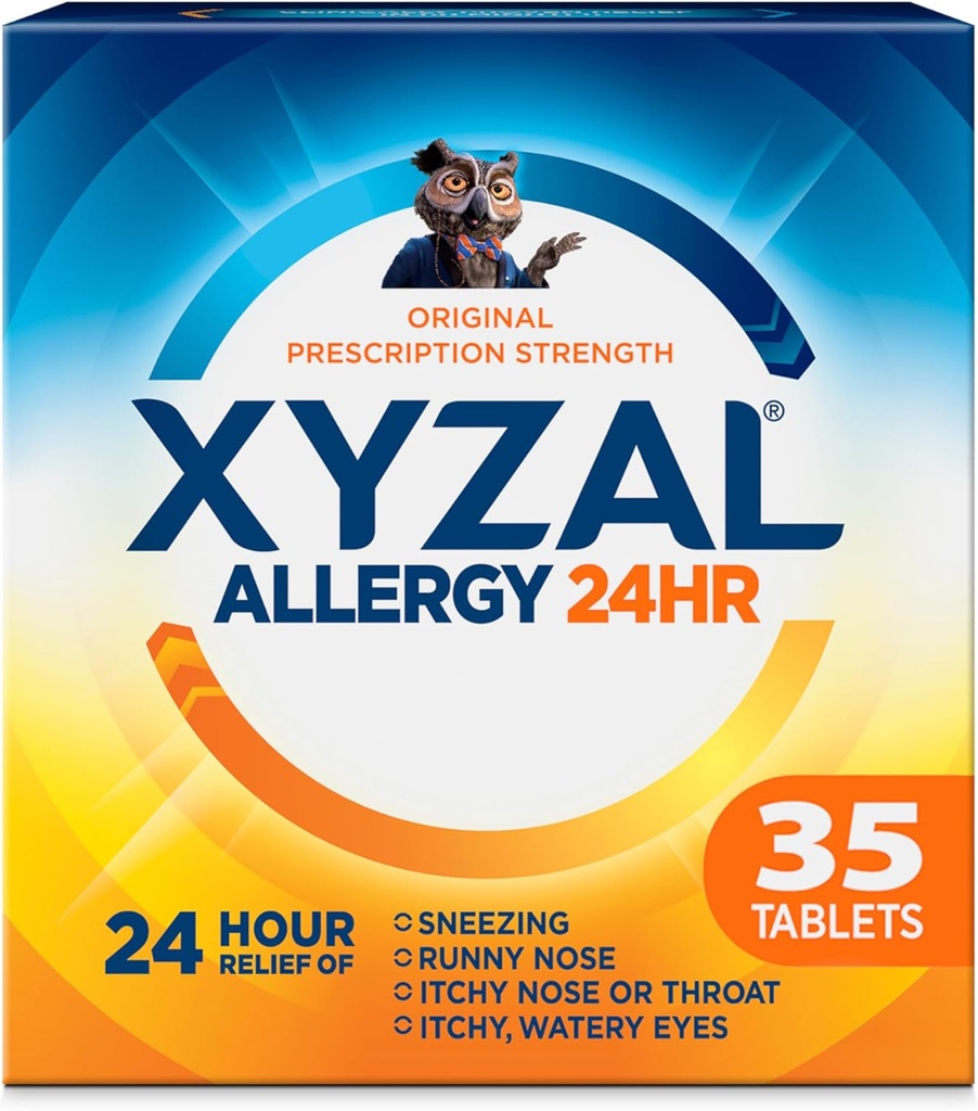 Medicamento de Alivio de la Alergia Xyzal 24 Horas, Antihistamínico de Estrosis Original Prescripción, Dihidrocloruro de Levocetirizina Tabletas, 5 mg, 35 Conde