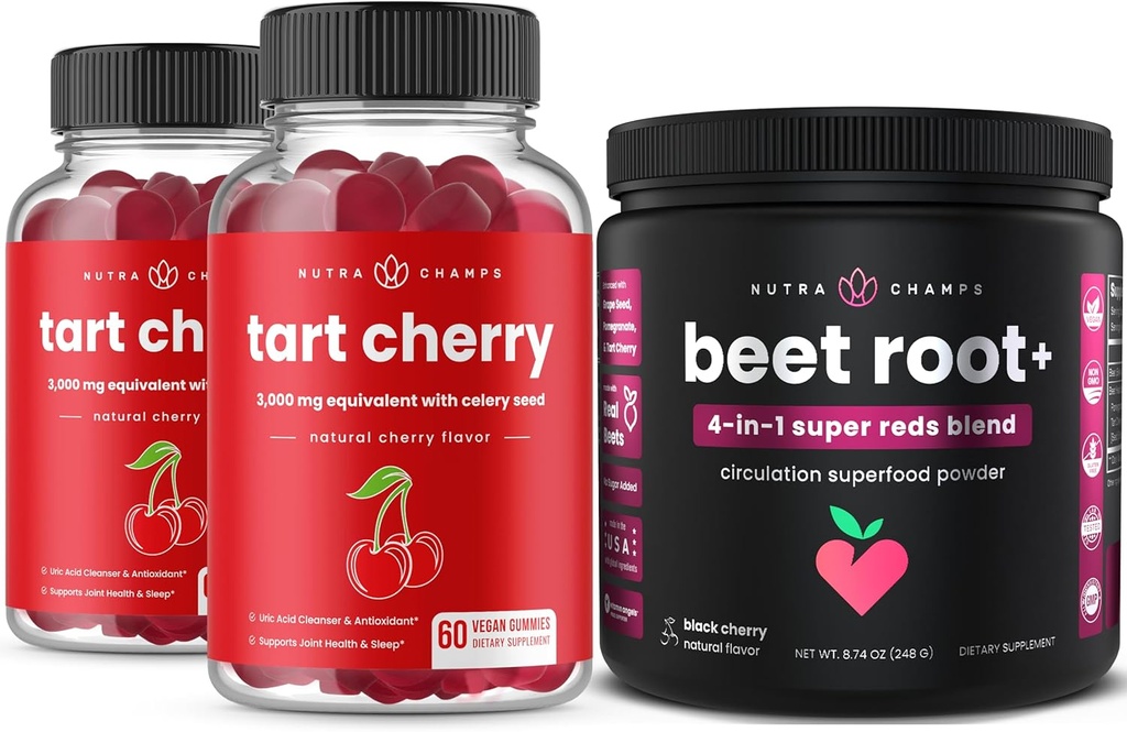 NutraChamps Tart Cherry (2 Pack) &amp; Beet Root Powder ← Completa Muscle y Circulación Soporte