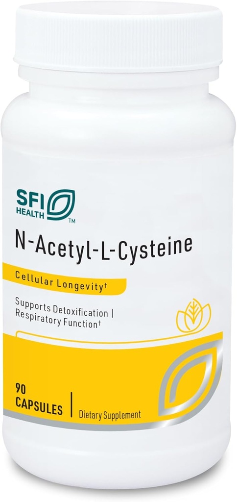 Klaire Labs SFI Health N-Acetyl-L-Cysteine 500mg - Amino Acid Glutathione Precursor NAC - Suplemento de Soporte Celular Protección Antioxidante - Hipoalergénico, libre de soja, libre de maíz (90 cápsulas)