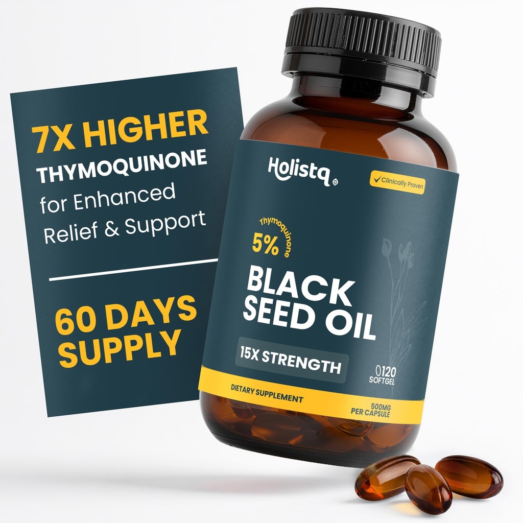 Black Seed Oil Organic Cold Pressed Capsules | 5% Thymoquinone | Non-GMO & Vegan | Nigella Sativa Black Cumin Seed Oil, Omega 3 6 9 Adult Wellness Support - 120 Softgels, 2 Months Supply