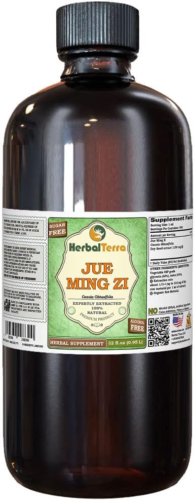Jue Ming Zi, Cassia (Cassia Obtusifolia) Glycerite, Semilla Seca Alcohol-FREE Líquido Extracto (Marca: HerbalTerra, Proudly made in USA) 32 fl.oz (0.95 l)