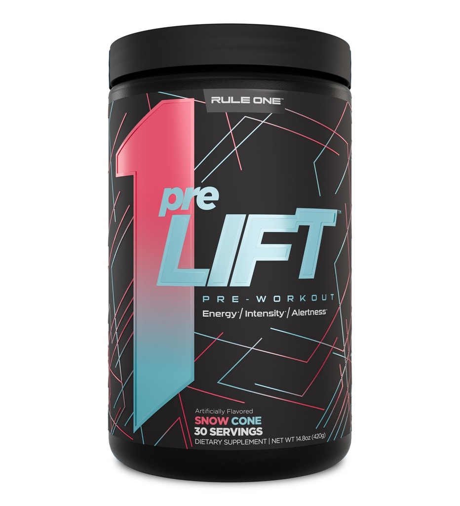 Regla 1 preLIFT Pre-Workout, 6g Citrulline, 3.2g Beta Alanine, 3 Fuentes de Caffeine + 20 Otros para Energía, Alerta, " Resistencia (30 Servimientos, Cono de Nieve)