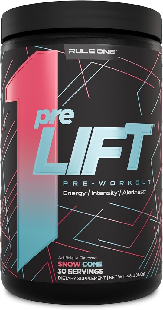 Regla 1 preLIFT Pre-Workout, 6g Citrulline, 3.2g Beta Alanine, 3 Fuentes de Caffeine + 20 Otros para Energía, Alerta, " Resistencia (30 Servimientos, Cono de Nieve)