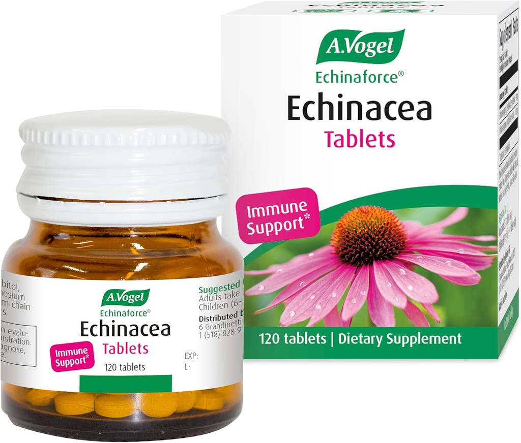 A. Echinaforce de Vogel - Echinacea orgánica fresca empaquetada - 120 Tabletas - 3X Fórmula más fuerte que deshidratado - para el suplemento de soporte de inmune - Daily Herbal Immune Health Booster - Fácil de Tragar