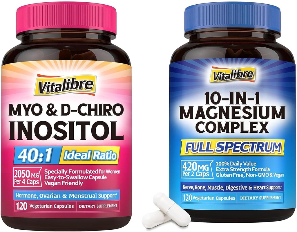 Suplemento de Inositol 120 cápsulas " 10 en 1 Complejo de Magnesio 120 cápsulas