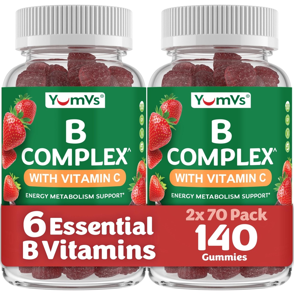 B Complejo Gummies con vitamina C – Gran Tasting 1 a Day Energy & Nervous System Support for Adults – Vegan, Kosher, Non-GMO Vitamin B Complex Gummies with B12, B6, &amp; Folic Acid – 70 Cuenta (2 Pack)