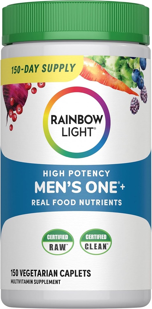 Rainbow Light Mens One High Potency Daily Multivitamin, Vegetarian, 150 ct., Paquete Mayo Vary