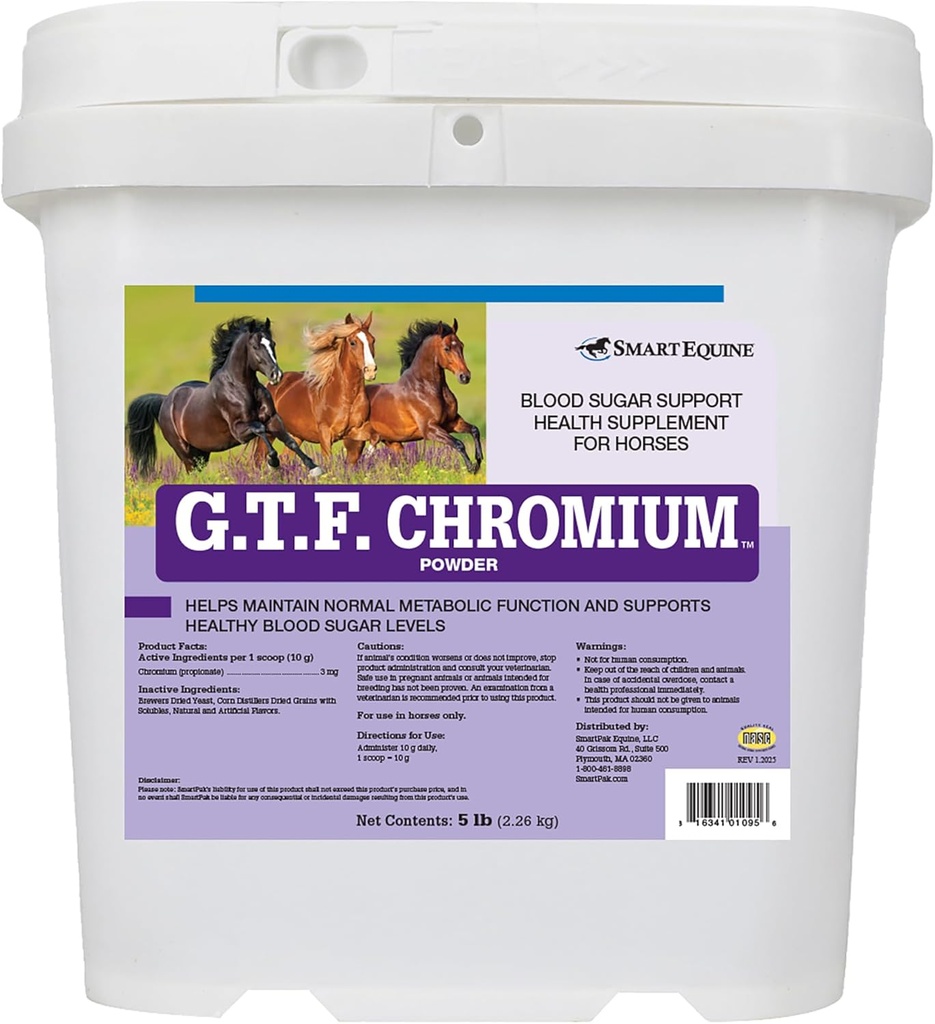 GTF Chromium® Powder  durable Caballos suplementos metabólicos, soporta Función metabólica tención 5 lb Bucket