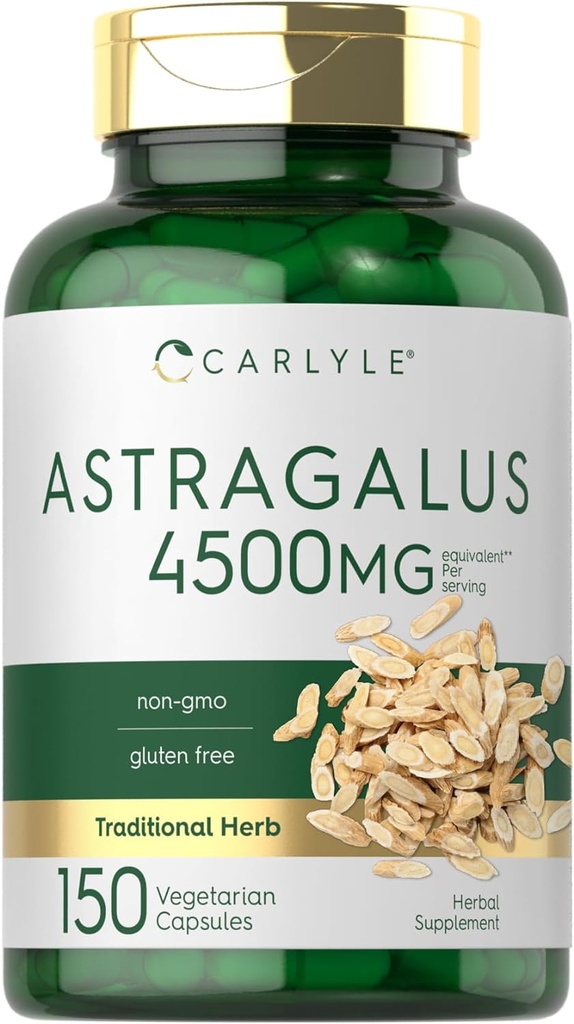 Carlyle Astragalus Root Capsules 4500mg Silencio 150 Conde Silencio Vegetariano, No GMO, Gluten Suplemento Gratis